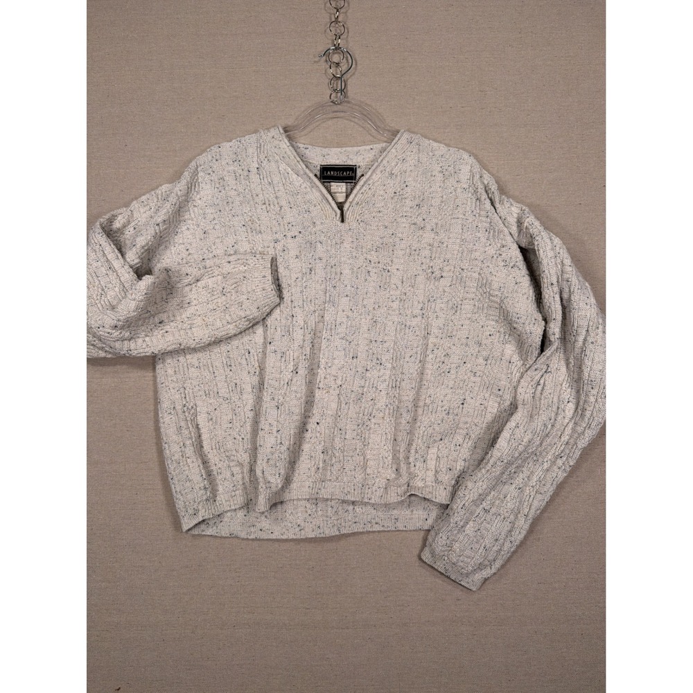 Landscape Vintage 90s Cotton Speckled Knit Quarter Zip Sweater Cream Womens M
